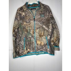 Realtree Xtra Camo Fleece Jacket Womens XL Full Zip Turquoise Trim Thumbhole